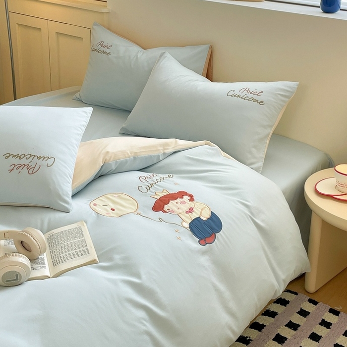 91家纺网 家纺一手货源 找家纺 （总）麦空家居 2025新款抗菌水洗皱棉贴布绣四件套学生三件套-糖果梦