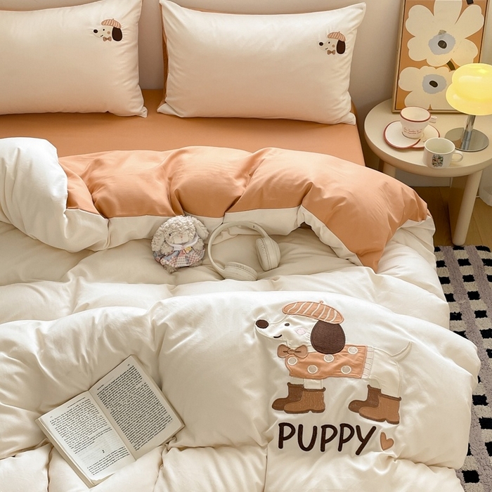 91家纺网 家纺一手货源 找家纺 （总）麦空家居 2025新款抗菌水洗皱棉贴布绣四件套学生三件套-糖果梦