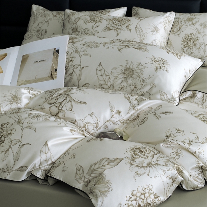 91家纺网 家纺一手货源 找家纺 （总）麦空家居 2025春夏水洗真丝贡缎埋绳四件套-繁花系列