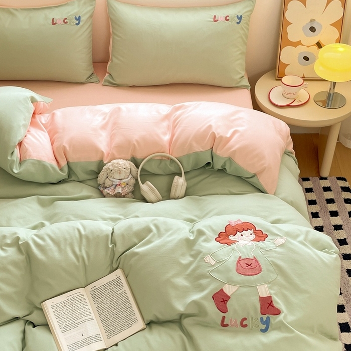 91家纺网 家纺一手货源 找家纺 （总）麦空家居 2025新款抗菌水洗皱棉贴布绣四件套学生三件套-糖果梦