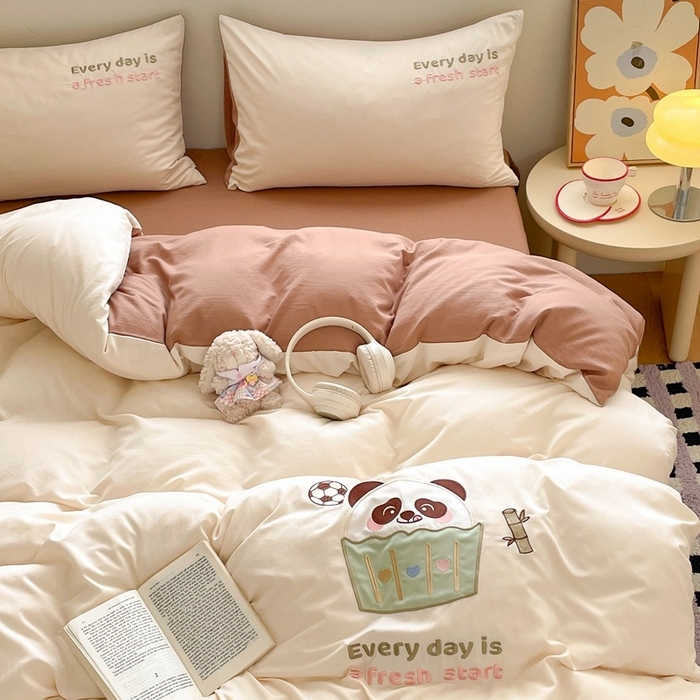 91家纺网 家纺一手货源 找家纺 （总）麦空家居 2025新款抗菌水洗皱棉贴布绣四件套学生三件套-糖果梦