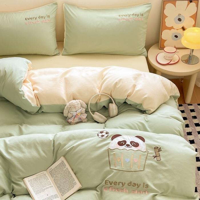 91家纺网 家纺一手货源 找家纺 （总）麦空家居 2025新款抗菌水洗皱棉贴布绣四件套学生三件套-糖果梦