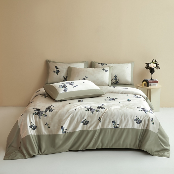 91家纺网 家纺一手货源 找家纺 （总）麦空家居 2025新款水洗贡缎印花四件套系列-半夏(高端礼盒)