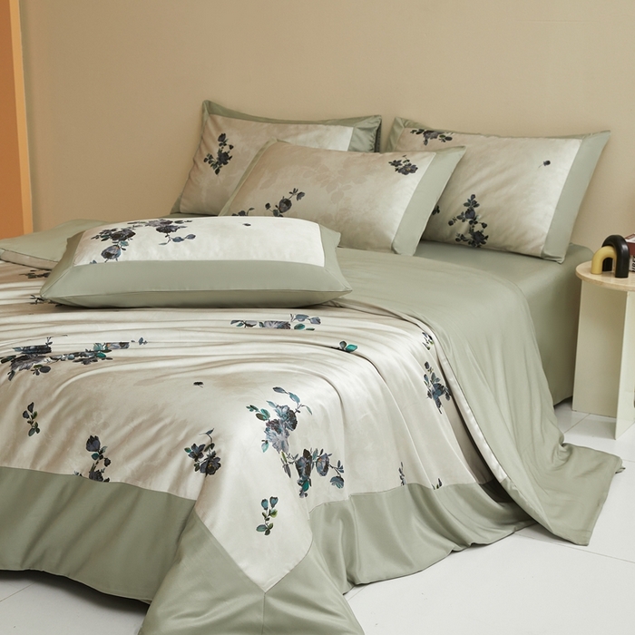 91家纺网 家纺一手货源 找家纺 （总）麦空家居 2025新款水洗贡缎印花四件套系列-半夏(高端礼盒)