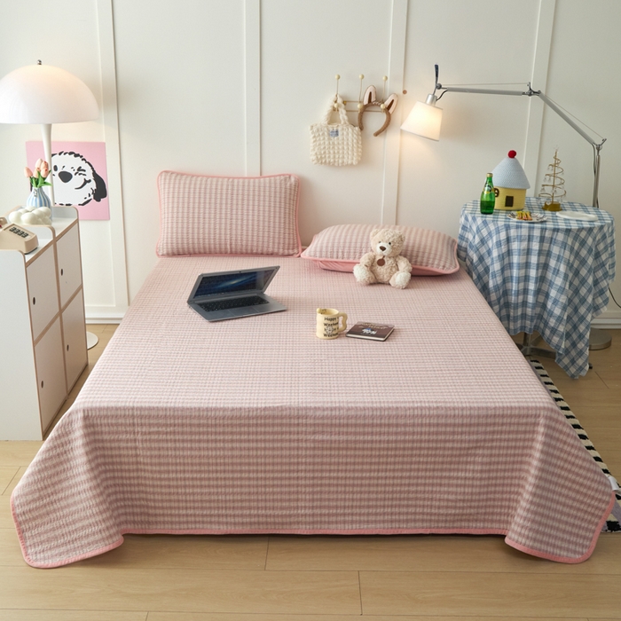 91家纺网 家纺一手货源 找家纺 （总）沐纯家居 2025新款色织水洗棉棉绒（大豆纤维填充）床盖三件套