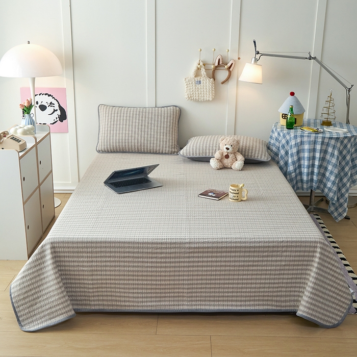 91家纺网 家纺一手货源 找家纺 （总）沐纯家居 2025新款色织水洗棉棉绒（大豆纤维填充）床盖三件套