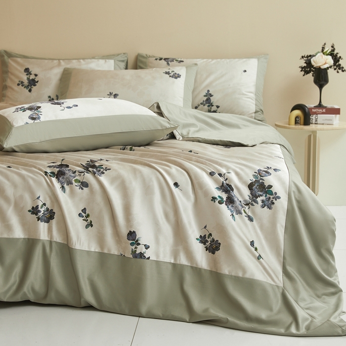 91家纺网 家纺一手货源 找家纺 （总）麦空家居 2025新款水洗贡缎印花四件套系列-半夏(高端礼盒)