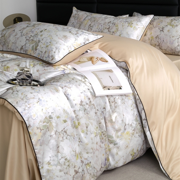 91家纺网 家纺一手货源 找家纺 麦空家居 2025春夏水洗真丝贡缎埋绳四件套-繁花系列 莫奈