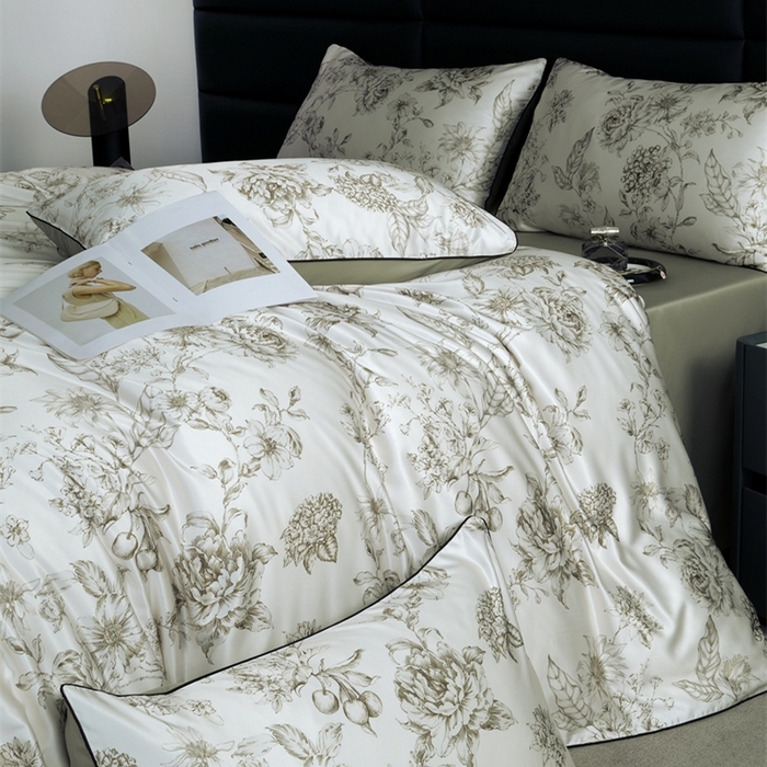 91家纺网 家纺一手货源 找家纺 麦空家居 2025春夏水洗真丝贡缎埋绳四件套-繁花系列 叶