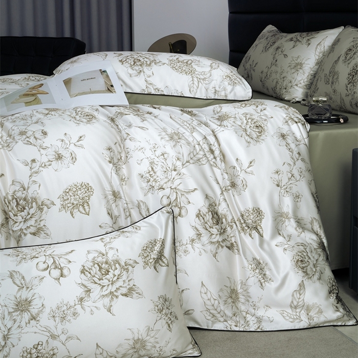 91家纺网 家纺一手货源 找家纺 麦空家居 2025春夏水洗真丝贡缎埋绳四件套-繁花系列 叶