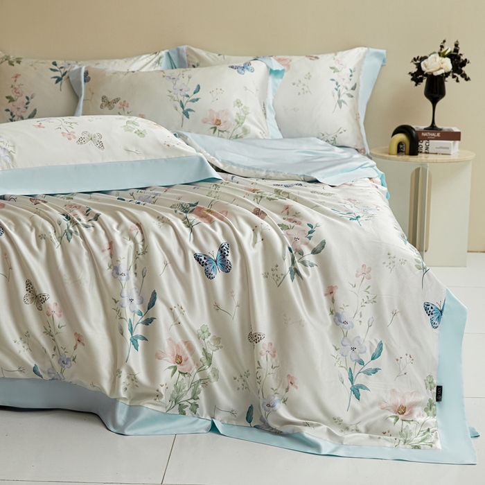 91家纺网 家纺一手货源 找家纺 （总）麦空家居 2025新款水洗贡缎印花四件套系列-半夏(高端礼盒)