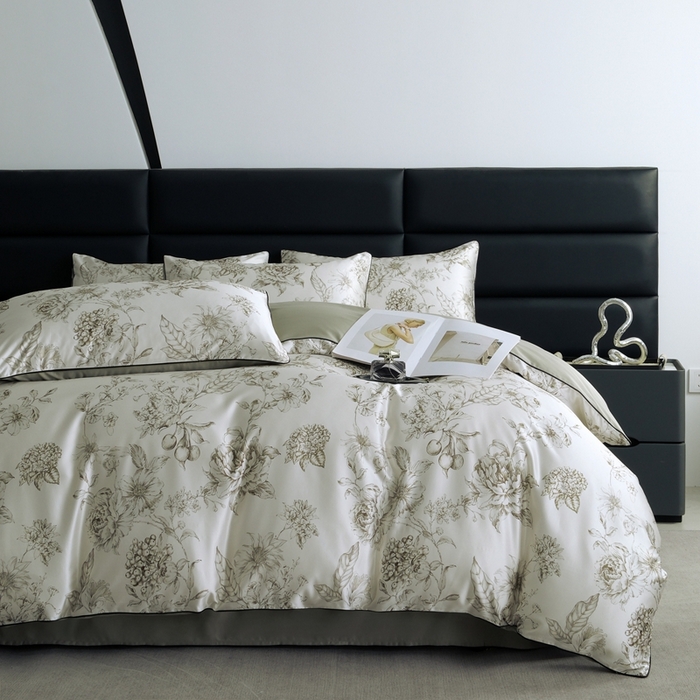 91家纺网 家纺一手货源 找家纺 麦空家居 2025春夏水洗真丝贡缎埋绳四件套-繁花系列 叶