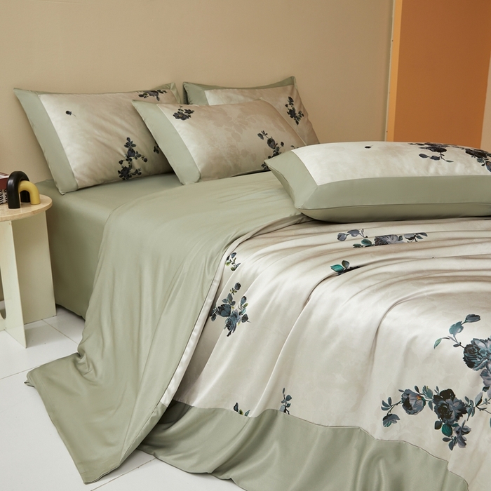 91家纺网 家纺一手货源 找家纺 麦空家居 2025新款水洗贡缎印花四件套系列-半夏(高端礼盒) 花语