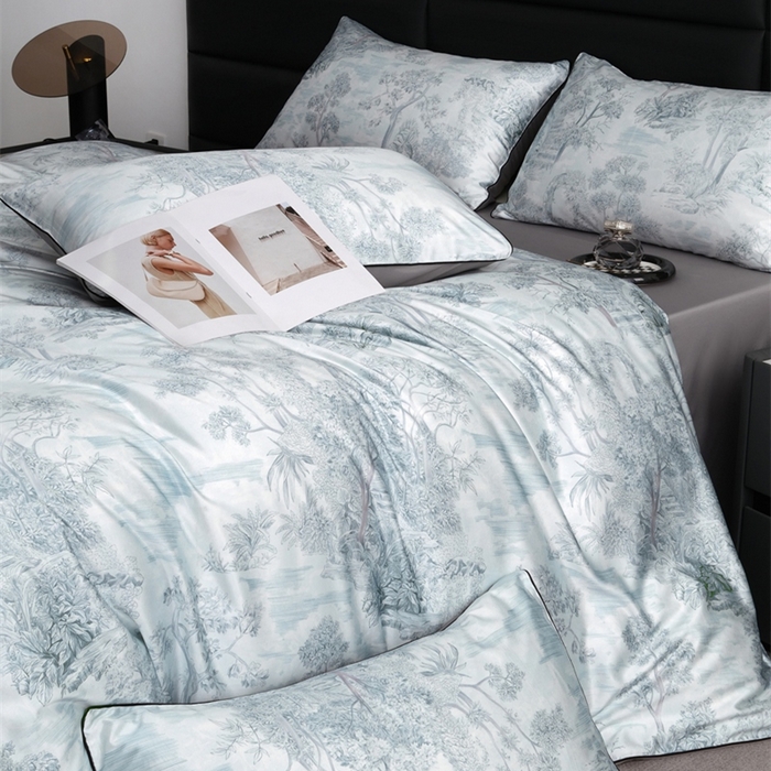 91家纺网 家纺一手货源 找家纺 麦空家居 2025春夏水洗真丝贡缎埋绳四件套-繁花系列 槐