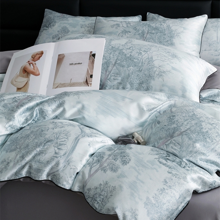 91家纺网 家纺一手货源 找家纺 麦空家居 2025春夏水洗真丝贡缎埋绳四件套-繁花系列 槐