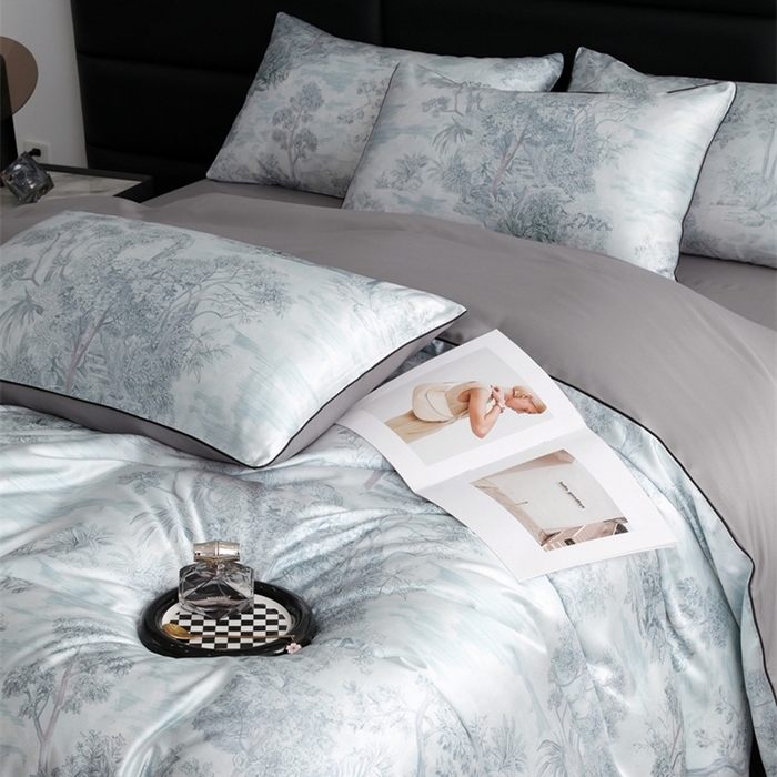 91家纺网 家纺一手货源 找家纺 麦空家居 2025春夏水洗真丝贡缎埋绳四件套-繁花系列 槐