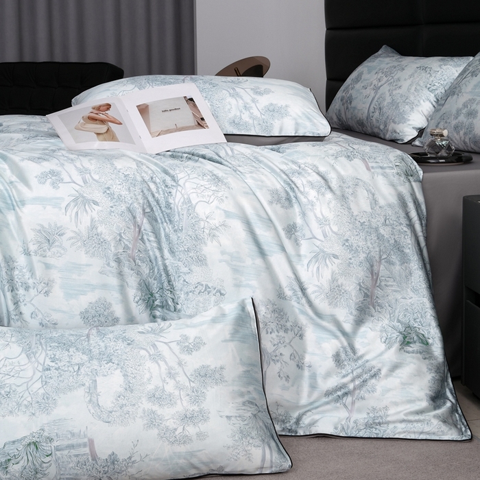 91家纺网 家纺一手货源 找家纺 麦空家居 2025春夏水洗真丝贡缎埋绳四件套-繁花系列 槐