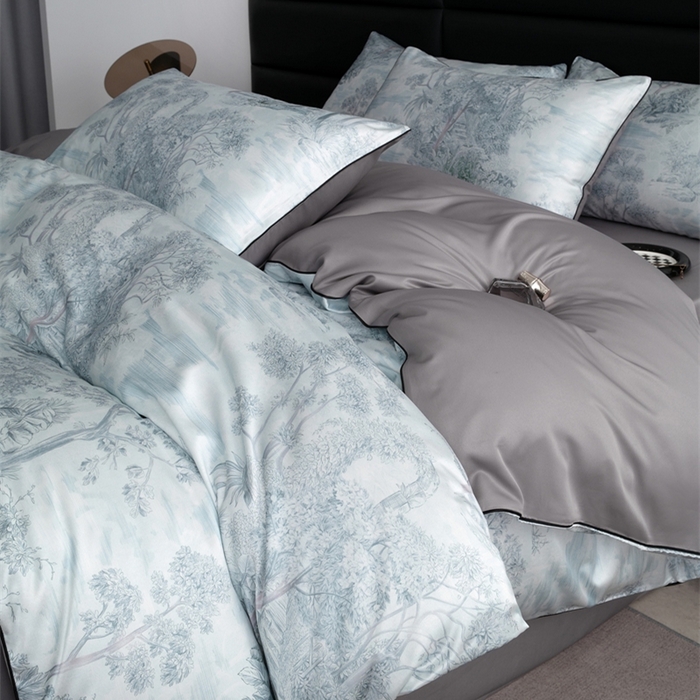 91家纺网 家纺一手货源 找家纺 麦空家居 2025春夏水洗真丝贡缎埋绳四件套-繁花系列 槐