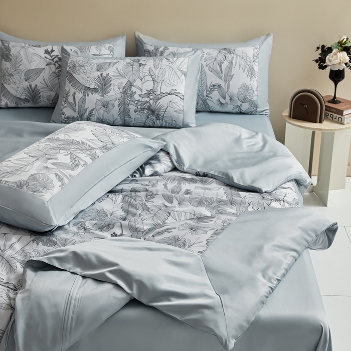 91家纺网 家纺一手货源 找家纺 麦空家居 2025新款水洗贡缎印花四件套系列-半夏(高端礼盒) 芭蕉