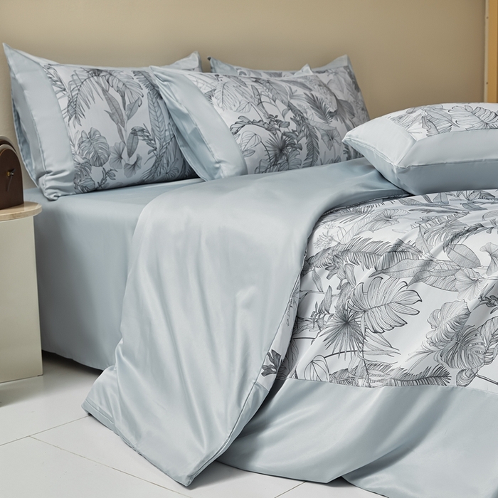 91家纺网 家纺一手货源 找家纺 麦空家居 2025新款水洗贡缎印花四件套系列-半夏(高端礼盒) 芭蕉