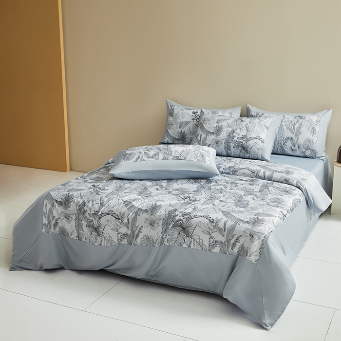 91家纺网 家纺一手货源 找家纺 麦空家居 2025新款水洗贡缎印花四件套系列-半夏(高端礼盒) 芭蕉