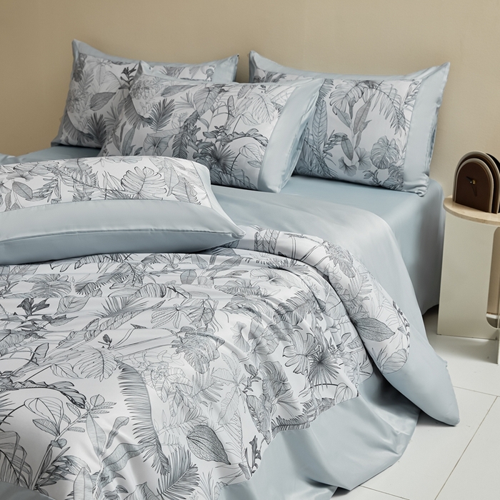 91家纺网 家纺一手货源 找家纺 麦空家居 2025新款水洗贡缎印花四件套系列-半夏(高端礼盒) 芭蕉