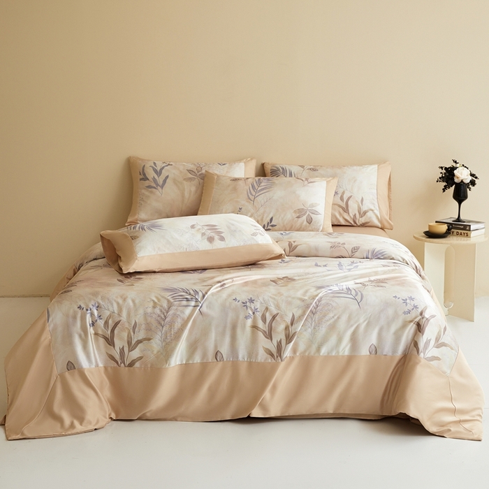 91家纺网 家纺一手货源 找家纺 麦空家居 2025新款水洗贡缎印花四件套系列-半夏(高端礼盒) 稻香