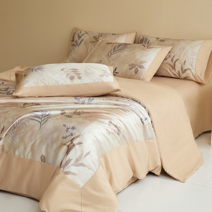 91家纺网 家纺一手货源 找家纺 麦空家居 2025新款水洗贡缎印花四件套系列-半夏(高端礼盒) 稻香