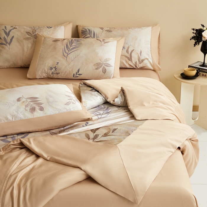 91家纺网 家纺一手货源 找家纺 麦空家居 2025新款水洗贡缎印花四件套系列-半夏(高端礼盒) 稻香