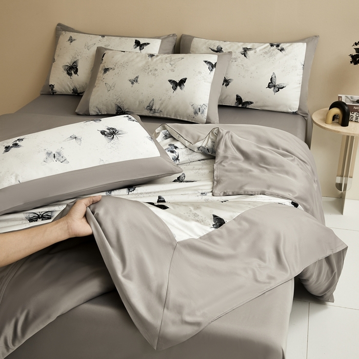 91家纺网 家纺一手货源 找家纺 麦空家居 2025新款水洗贡缎印花四件套系列-半夏(高端礼盒) 蝶语