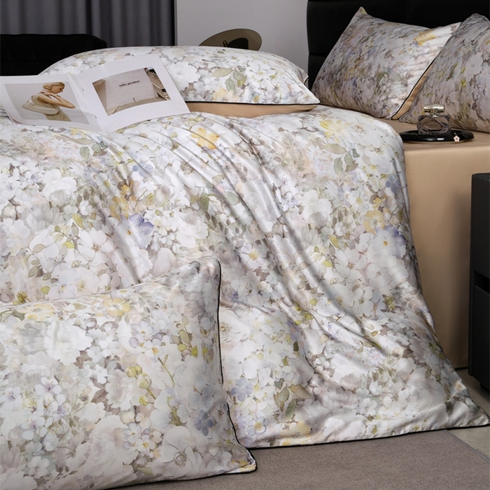 91家纺网 家纺一手货源 找家纺 麦空家居 2025春夏水洗真丝贡缎埋绳四件套-繁花系列 莫奈