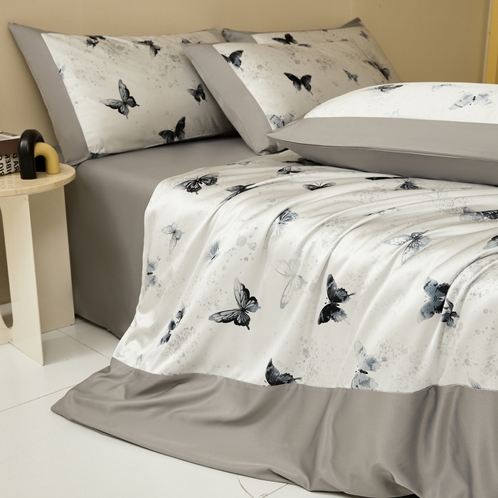 91家纺网 家纺一手货源 找家纺 麦空家居 2025新款水洗贡缎印花四件套系列-半夏(高端礼盒) 蝶语