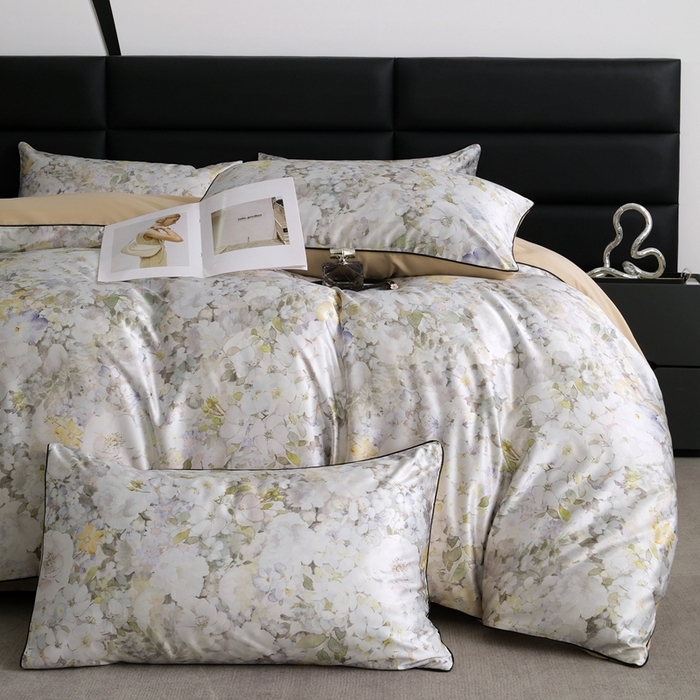 91家纺网 家纺一手货源 找家纺 麦空家居 2025春夏水洗真丝贡缎埋绳四件套-繁花系列 莫奈