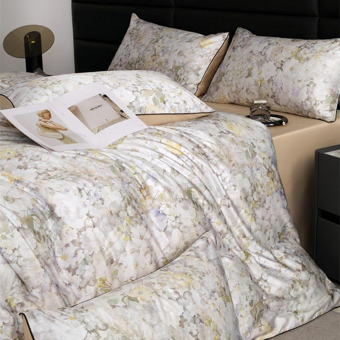 91家纺网 家纺一手货源 找家纺 麦空家居 2025春夏水洗真丝贡缎埋绳四件套-繁花系列 莫奈