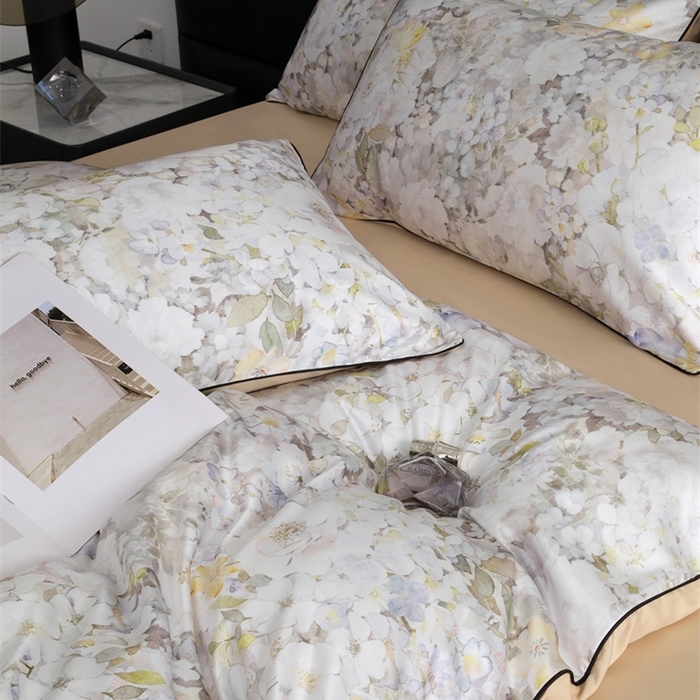 91家纺网 家纺一手货源 找家纺 麦空家居 2025春夏水洗真丝贡缎埋绳四件套-繁花系列 莫奈