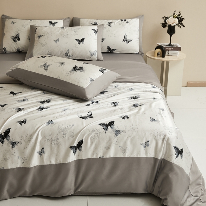 91家纺网 家纺一手货源 找家纺 麦空家居 2025新款水洗贡缎印花四件套系列-半夏(高端礼盒) 蝶语