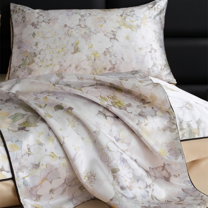 91家纺网 家纺一手货源 找家纺 麦空家居 2025春夏水洗真丝贡缎埋绳四件套-繁花系列 莫奈