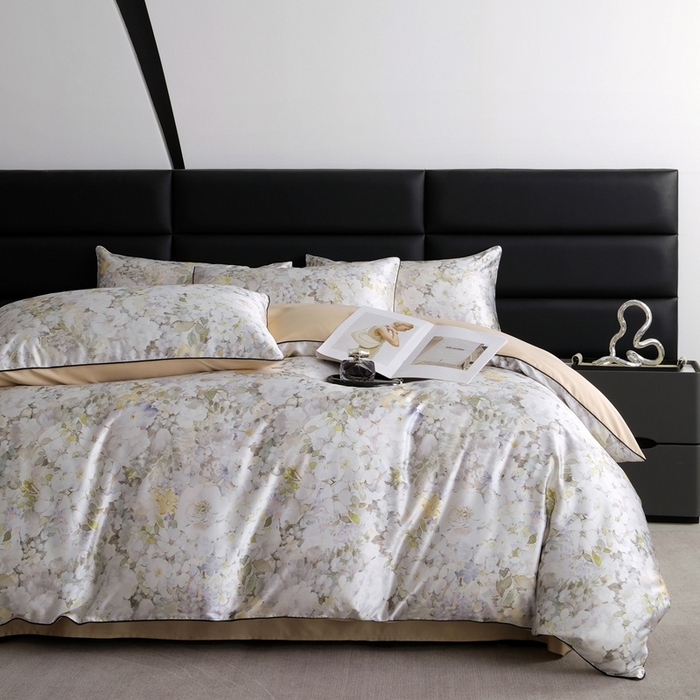 91家纺网 家纺一手货源 找家纺 麦空家居 2025春夏水洗真丝贡缎埋绳四件套-繁花系列 莫奈