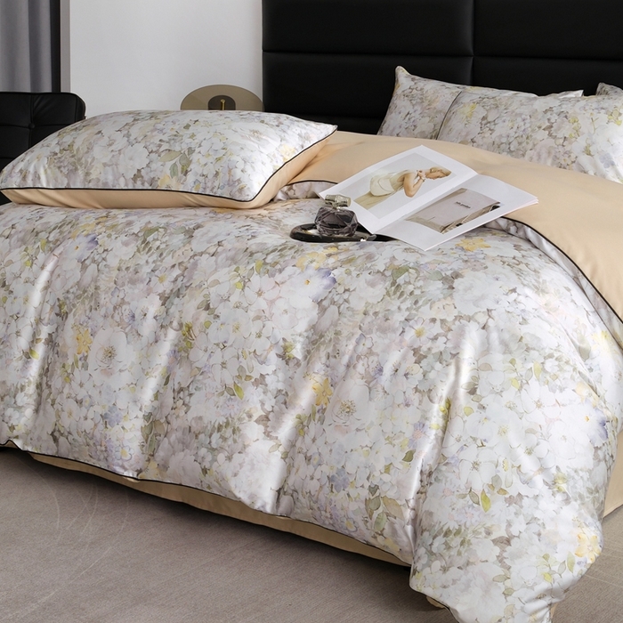 91家纺网 家纺一手货源 找家纺 麦空家居 2025春夏水洗真丝贡缎埋绳四件套-繁花系列 莫奈