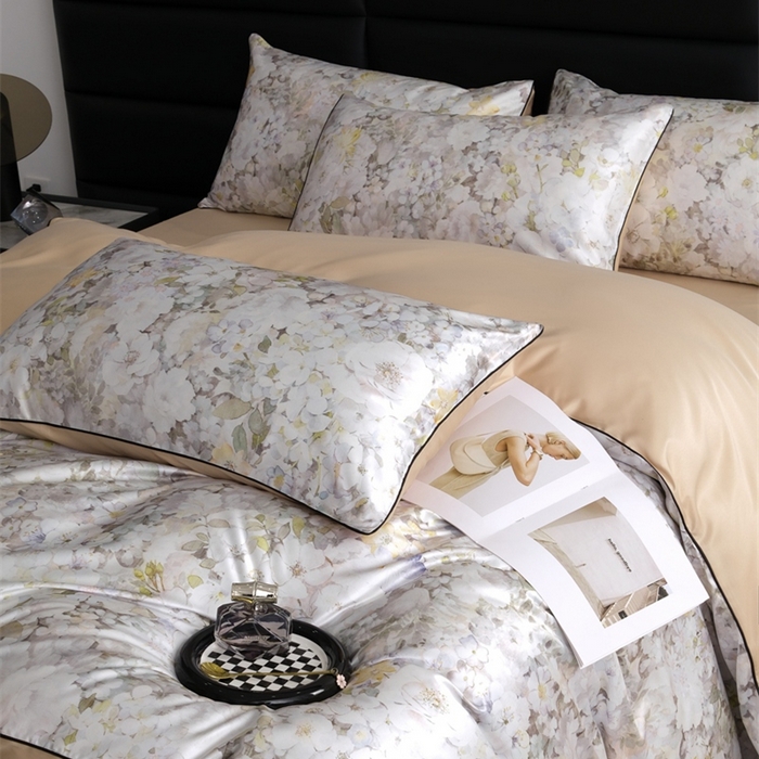 91家纺网 家纺一手货源 找家纺 麦空家居 2025春夏水洗真丝贡缎埋绳四件套-繁花系列 莫奈