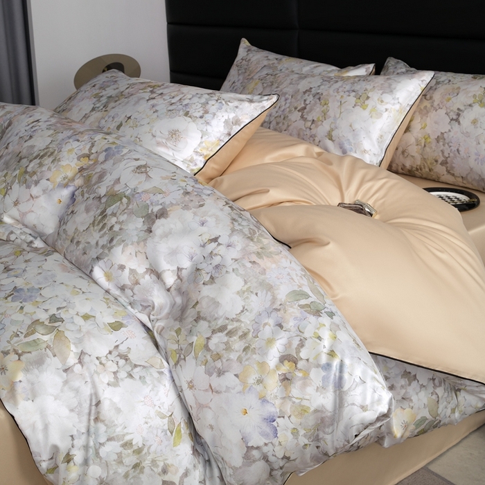 91家纺网 家纺一手货源 找家纺 麦空家居 2025春夏水洗真丝贡缎埋绳四件套-繁花系列 莫奈