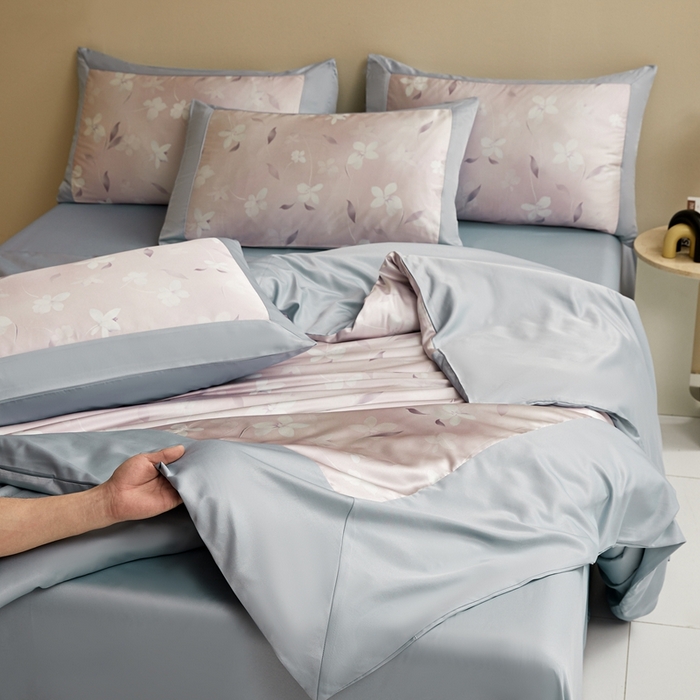 91家纺网 家纺一手货源 找家纺 麦空家居 2025新款水洗贡缎印花四件套系列-半夏(高端礼盒) 桃夭