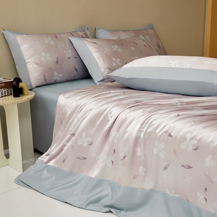 91家纺网 家纺一手货源 找家纺 麦空家居 2025新款水洗贡缎印花四件套系列-半夏(高端礼盒) 桃夭