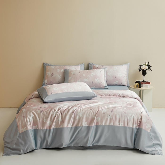 91家纺网 家纺一手货源 找家纺 麦空家居 2025新款水洗贡缎印花四件套系列-半夏(高端礼盒) 桃夭