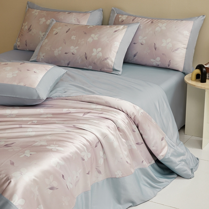 91家纺网 家纺一手货源 找家纺 麦空家居 2025新款水洗贡缎印花四件套系列-半夏(高端礼盒) 桃夭