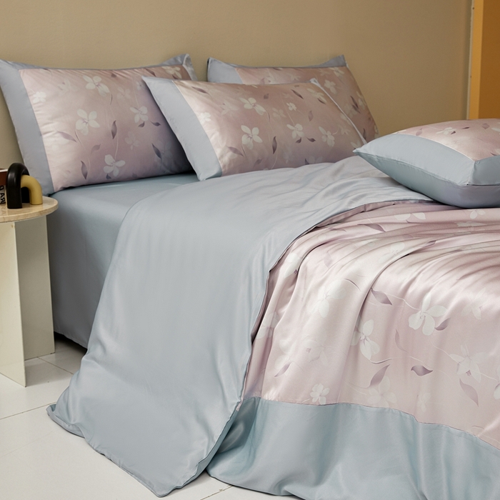 91家纺网 家纺一手货源 找家纺 麦空家居 2025新款水洗贡缎印花四件套系列-半夏(高端礼盒) 桃夭