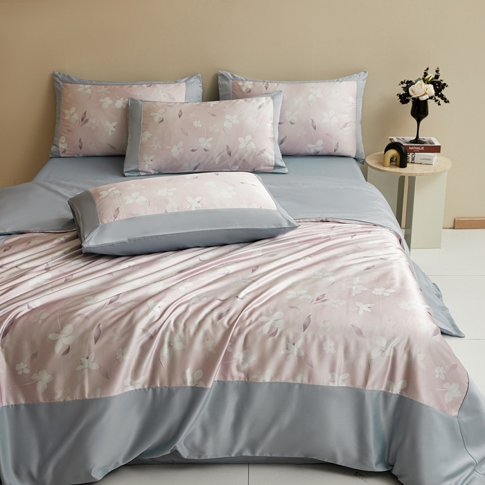 91家纺网 家纺一手货源 找家纺 麦空家居 2025新款水洗贡缎印花四件套系列-半夏(高端礼盒) 桃夭