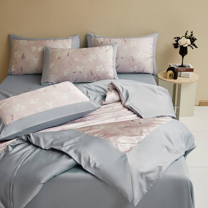 91家纺网 家纺一手货源 找家纺 麦空家居 2025新款水洗贡缎印花四件套系列-半夏(高端礼盒) 桃夭