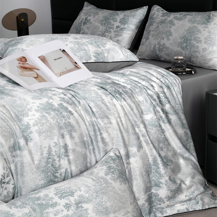 91家纺网 家纺一手货源 找家纺 麦空家居 2025春夏水洗真丝贡缎埋绳四件套-繁花系列 松