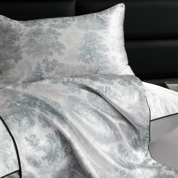 91家纺网 家纺一手货源 找家纺 麦空家居 2025春夏水洗真丝贡缎埋绳四件套-繁花系列 松